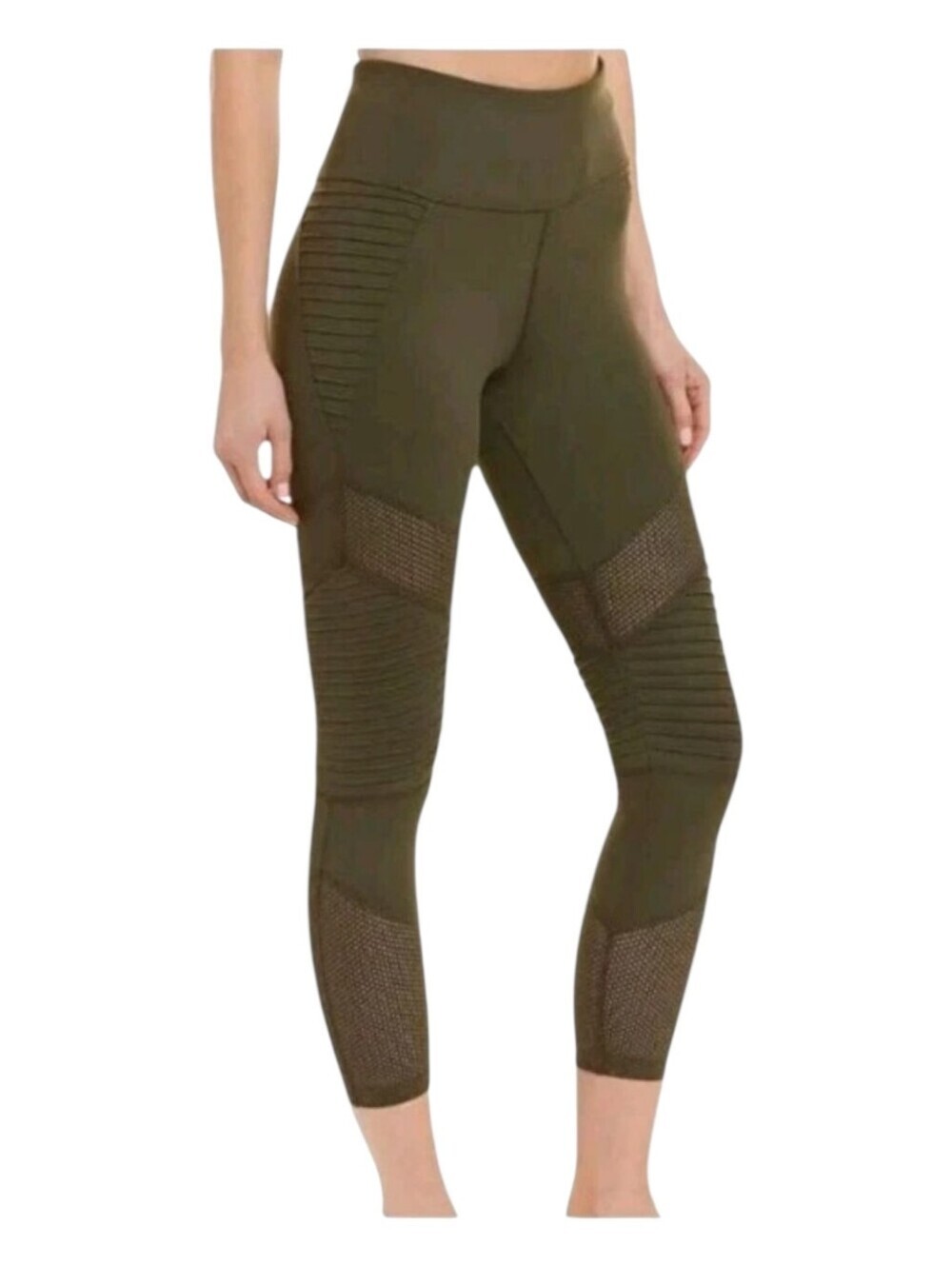 Betsey Johnson Womens Moss Green Performance Pinktuck Moto Mesh Panel LeggingsXS